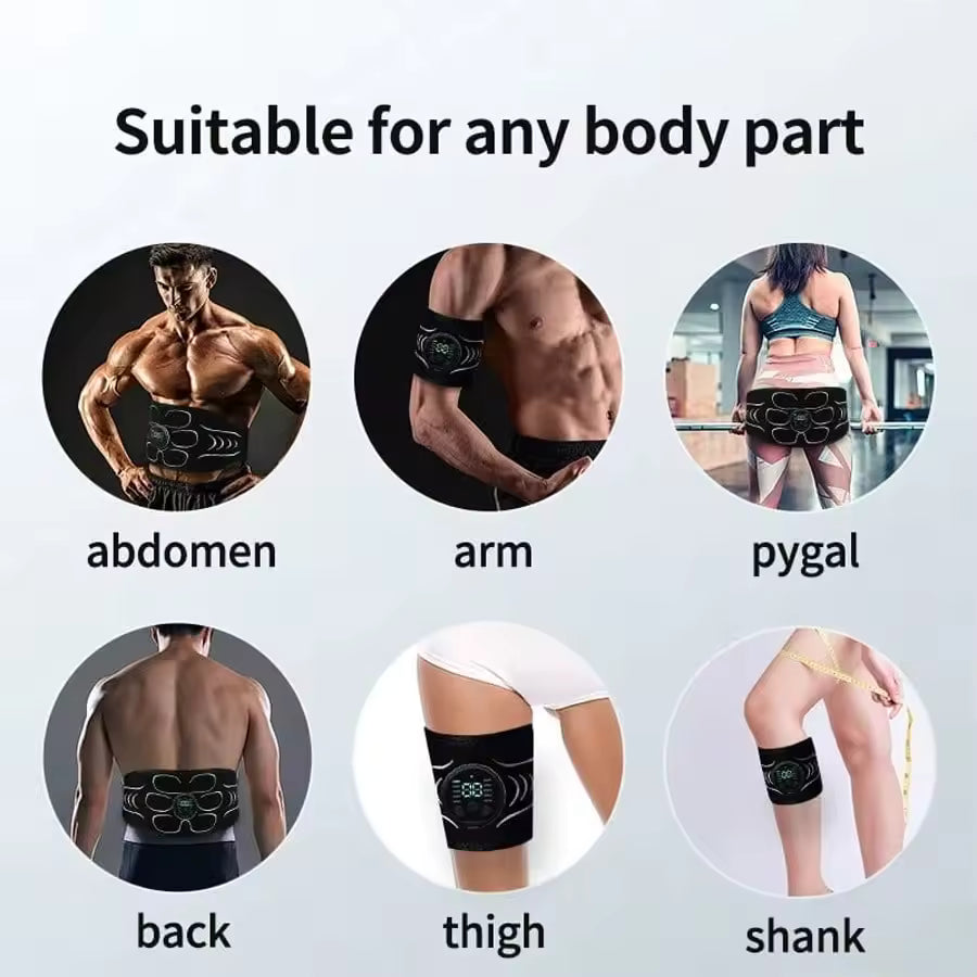 Product showing its versatility on various body parts with text 'Suitable for any body part'.