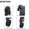 Black protective gear with red accents on a white background, featuring the BODYTECH brand.